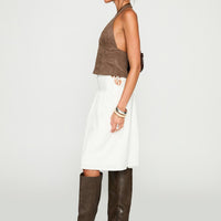 Snowflakes Tie Side Midi Skirt White