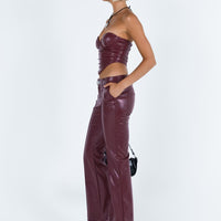 Yarella Mid Rise PU Pants Burgundy