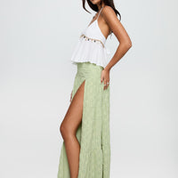 Silver Soul Embroidered Maxi Skirt Sage