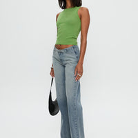 Slow Ride Mid Rise Bootleg Belted Jeans Light Blue