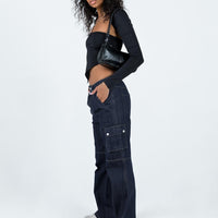 Paige Mid Rise Baggy Cargo Jeans Dark Wash