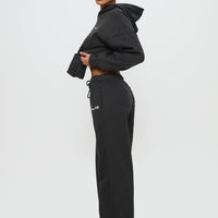 Princess Polly Wide Leg Track Pant Bubble Script Charcoal