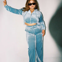Velour Track Pant Blue Curve