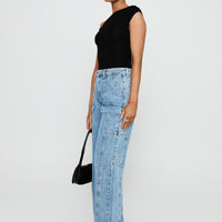 Chad Cargo High Rise Wide Leg Jeans Mid Wash