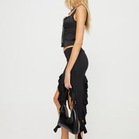 Peachey Asymmetric Ruffle Midi Skirt Black