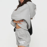 Princess Polly Track Shorts Puff Text Grey