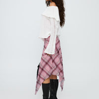 Anali Asymmetrical Midi Skirt Pink / Multi Check