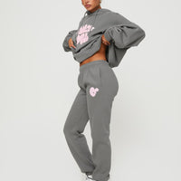 Princess Polly Track Pants Bubble Text Charcoal / Light Pink