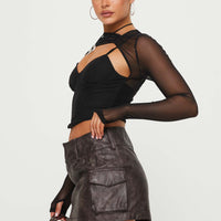 Domenic Faux Leather Mini Skirt Washed Black Petite