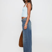 Paltrow Mid Rise Wide Leg Cargo Jeans Mid Blue Wash Petite