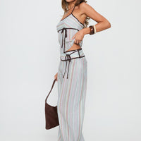 Taylar Thick Waistband Tie Pants Green Stripe