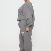 Princess Polly Track Pants Puff Text Charcoal Curve