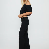 Kortnee Eyelet Detail Flare Leg Pants Black