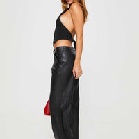 Herro Faux Leather Pants Washed Black