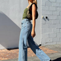 Morala Wide Leg Cargo Jeans Mid Wash Denim