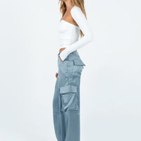 Zora Satin Cargo Pant Blue