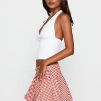 Sweet Verona Ruched Mini Skirt Red Check