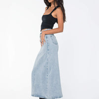 Whessler Split Back Denim Midi Skirt Angel Blue