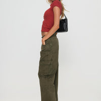 Ahstin Mid Rise Straight Leg Cargo Jeans Green Petite