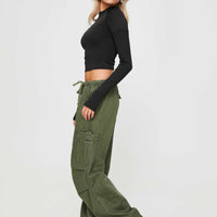 Verlaine Low Rise Cargo Jeans Olive