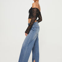 Azula Mid Rise Wide Leg Denim Jean Mid Blue