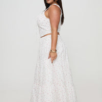 Cherry On Top Maxi Skirt White Floral Curve