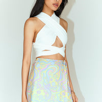 Retro Swirl Wrap Mini Skirt
