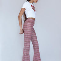 Karmen Chevron Knit Flare Pants Pink