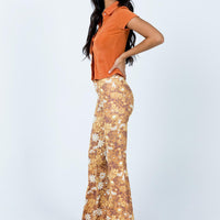 Retro Floral Flare Pants Orange