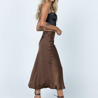 Tyra Satin Midi Skirt Brown