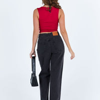 Holly Asymmetric Straight Leg Jean Black Denim Petite