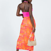 Zonya Mesh Floral Maxi Skirt Orange