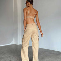 Paige Mid Rise Cargo Jean Denim Beige