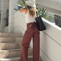 Addy Wide Leg Cargo Jeans Burgundy