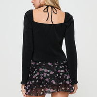 Sunny Skies Mini Skirt Black Floral