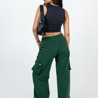 Paige Mid Rise Cargo Jean Denim Green Petite