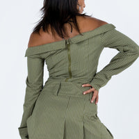 Valentina Cargo Mini Skirt Green Pinstripe