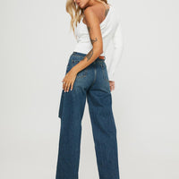 Beetle High Rise Wide Leg Ripped Jeans Mid Wash