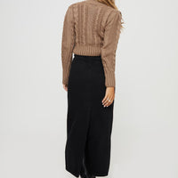 Whessler Split Back Denim Midi Skirt Black