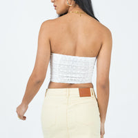 Tianna Cream Denim Mini Skirt Mid Rise