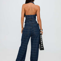 Top Model Low Rise Straight Leg Jeans Indigo Plaid