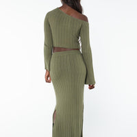 Santorini Knit Maxi Skirt Green