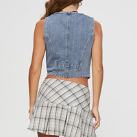 Santaigo Pleat Mini Skirt Neutral Check