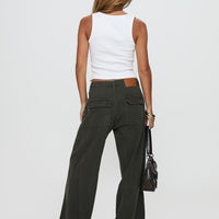 Bruiser Tie Waist Mid Rise Wide Leg Jeans Green Petite