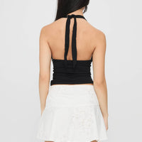 Drisana Tie Detail Embroidered Mini Skirt White