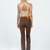 Aalia Wide Leg Denim Jeans Brown