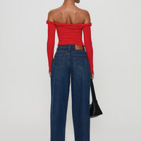 Naylor Rip Mid Rise Wide Leg Jeans Dark Blue Wash
