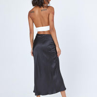 Tyra Satin Midi Skirt Black
