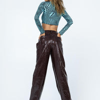 Motel Parallel Trouser Croc PU Dark Brown