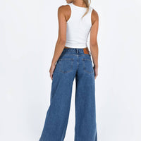 Ramos Low Rise Wide Leg Jeans Mid Blue Wash